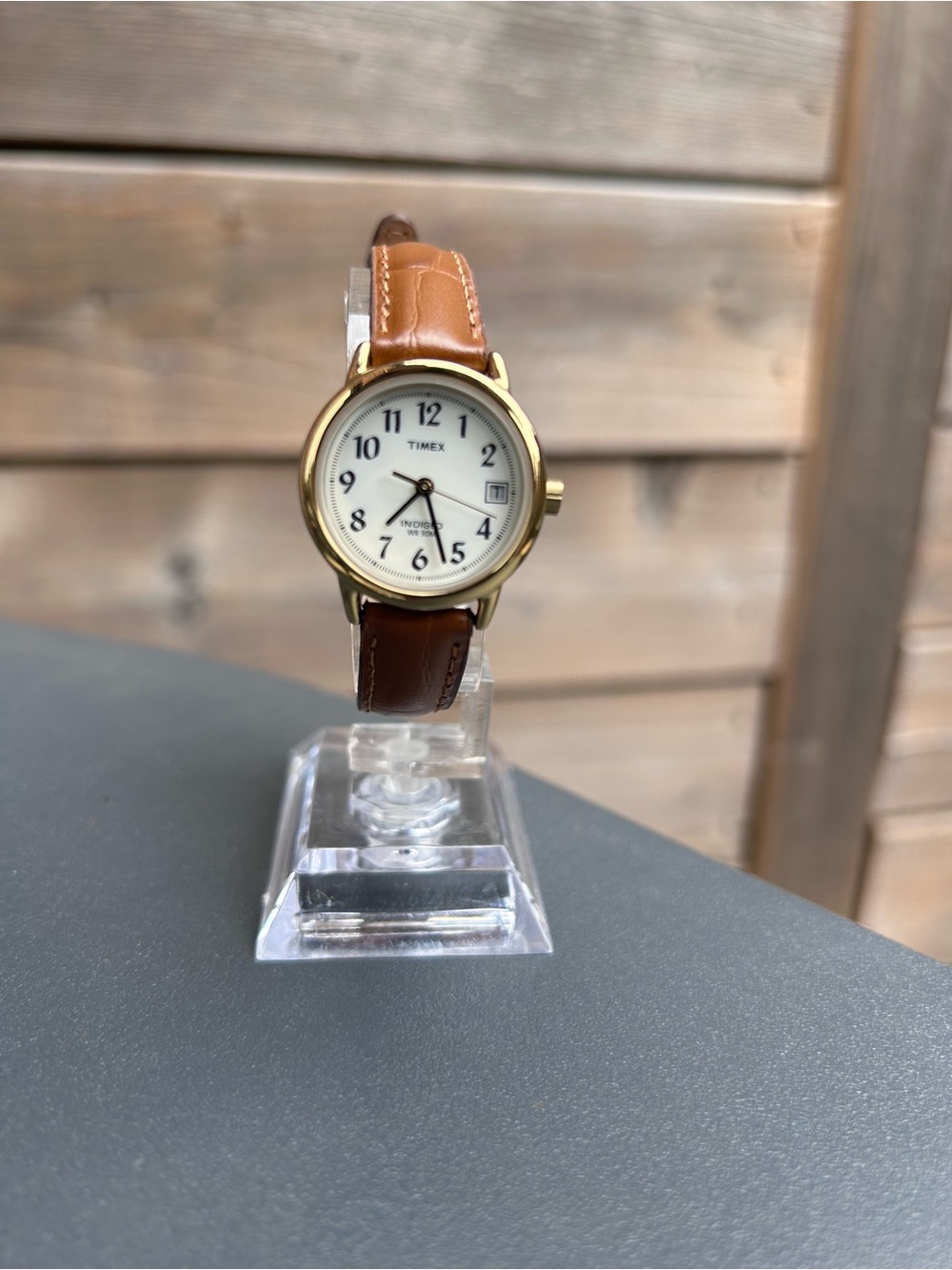 Timex Gold-Tone Case Brown Leather Strap Watch with White Dial